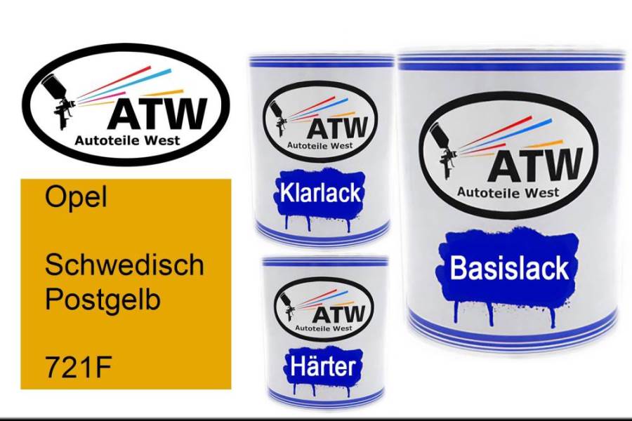 Opel, Schwedisch Postgelb, 721F: 1L Lackdose + 1L Klarlack + 500ml Härter - Set, von ATW Autoteile West.